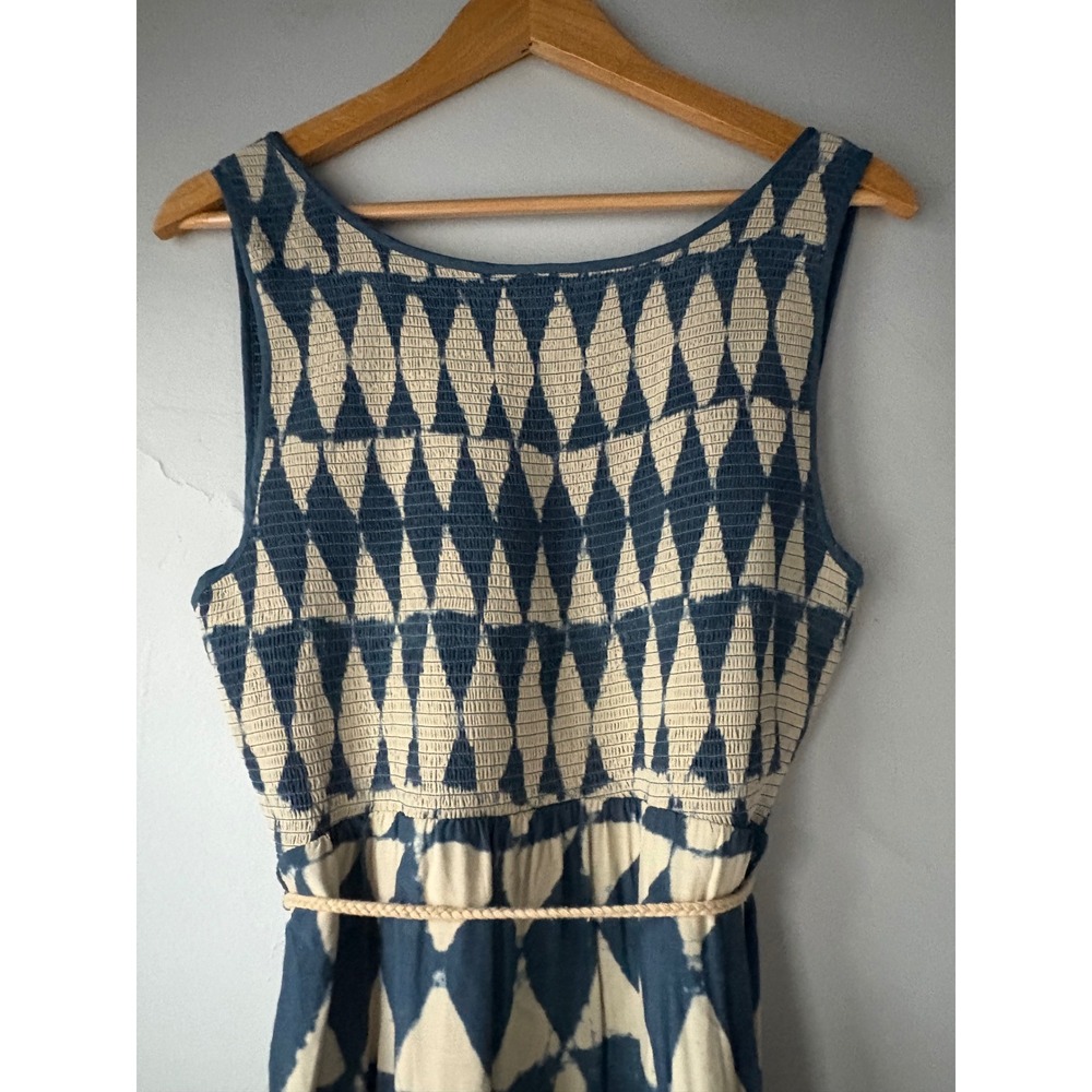 Anthropologie Maeve Castalia Blue Geometric Smocked Midi Dress Size 12 - Picture 10 of 10